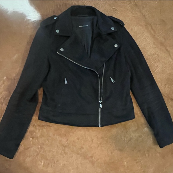 Banana Republic Factory black Faux Suede vegan leather short biker Jacket S - Picture 14 of 16